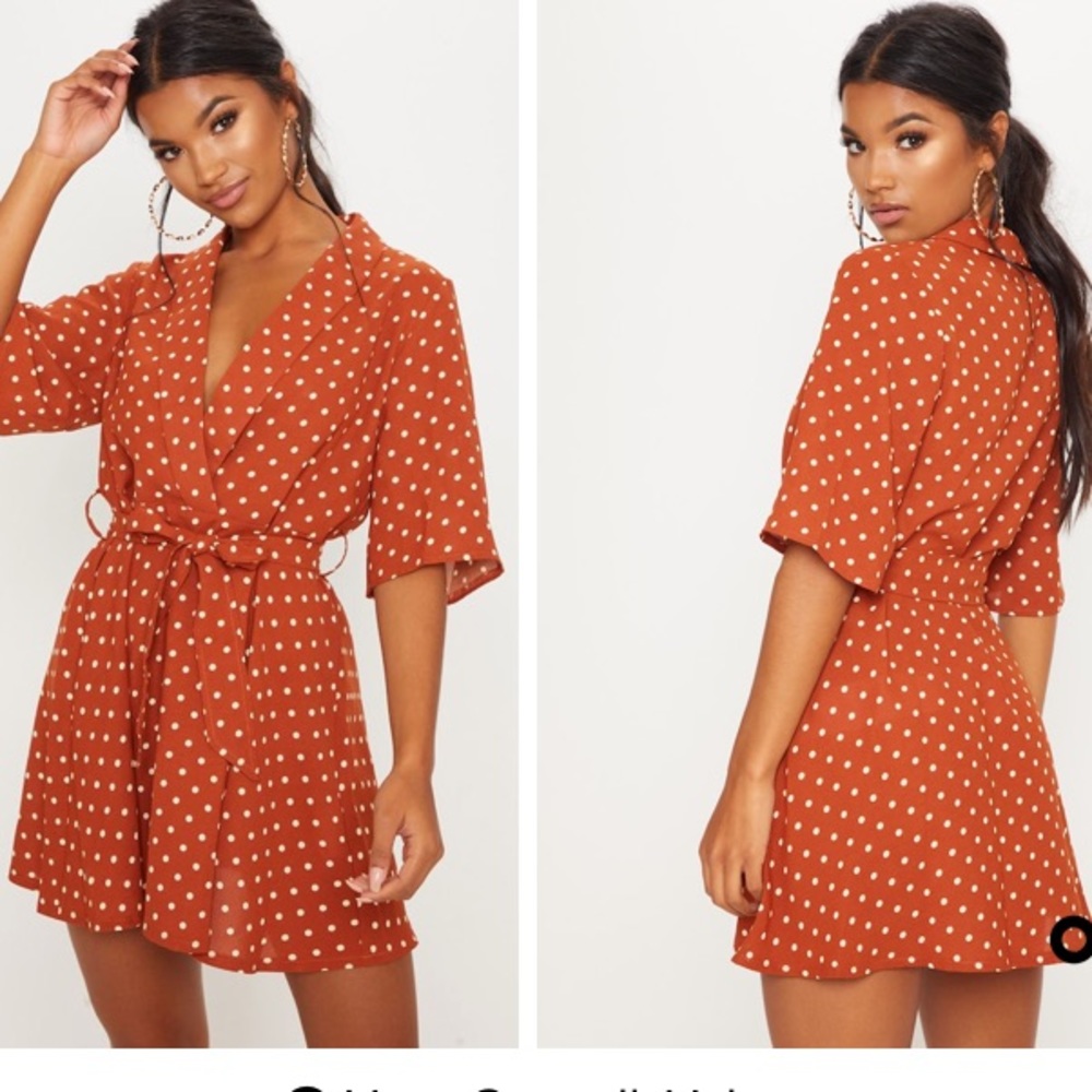 Pretty Little Thing Terracotta Polka Dot Dress